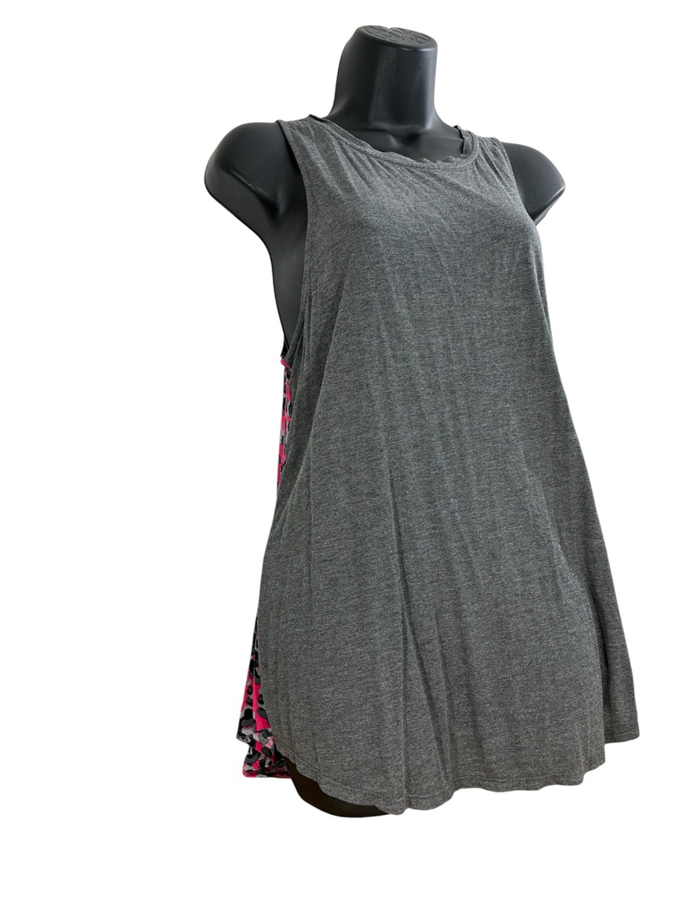 Sleeveless Gray Swing Tank with Pink Animal Print plunging Back